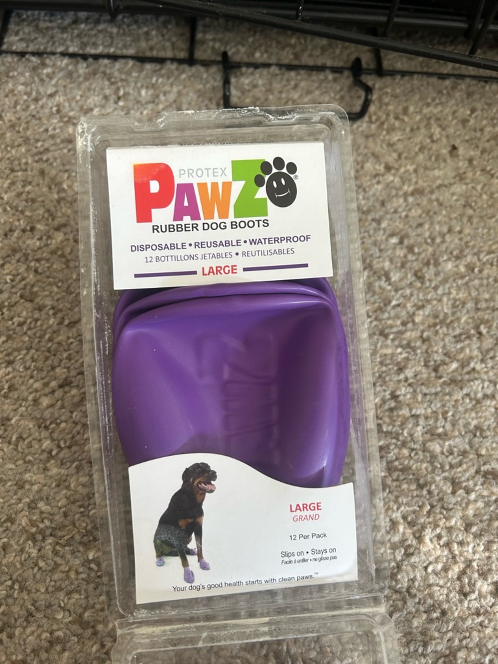 PAWZ Purple Rubber Dog Boots, Large - Waterproof Slip-On Paw Protectors